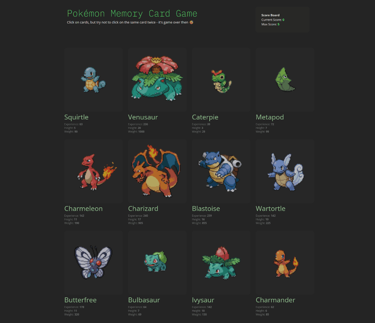 Pokemon Memory Card Game screenshot